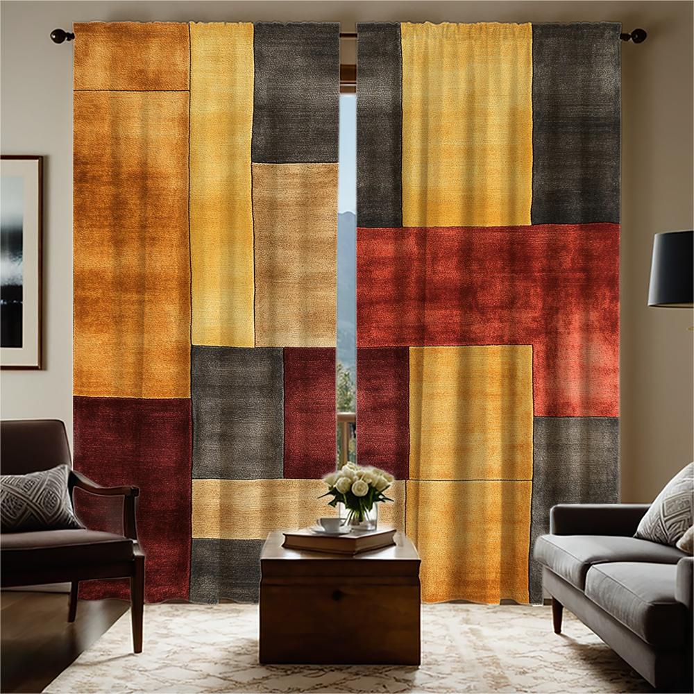 Piece Set High Definition Digital Printed Curtainmulticolored Patchwork Style Abstract Colorful Weave Pattern Rughome Decor Curtains Made Of Polyester