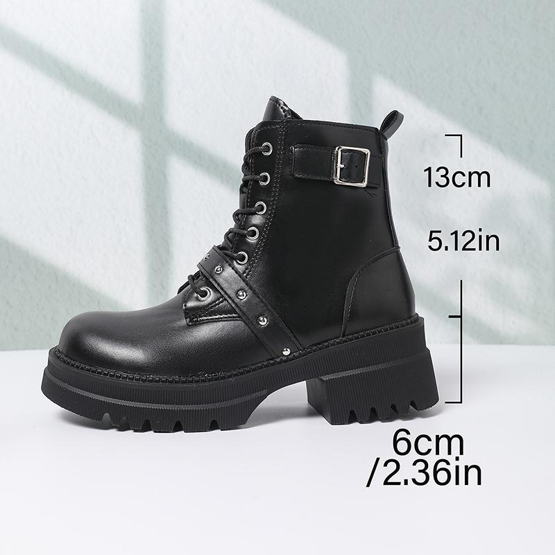 

Plus Size 42 Autumn Winter Combat Boots for Women Fashion Chunky Heel Platform Ankle Boots Woman Black PU Leather Punk Booties 42 чёрный