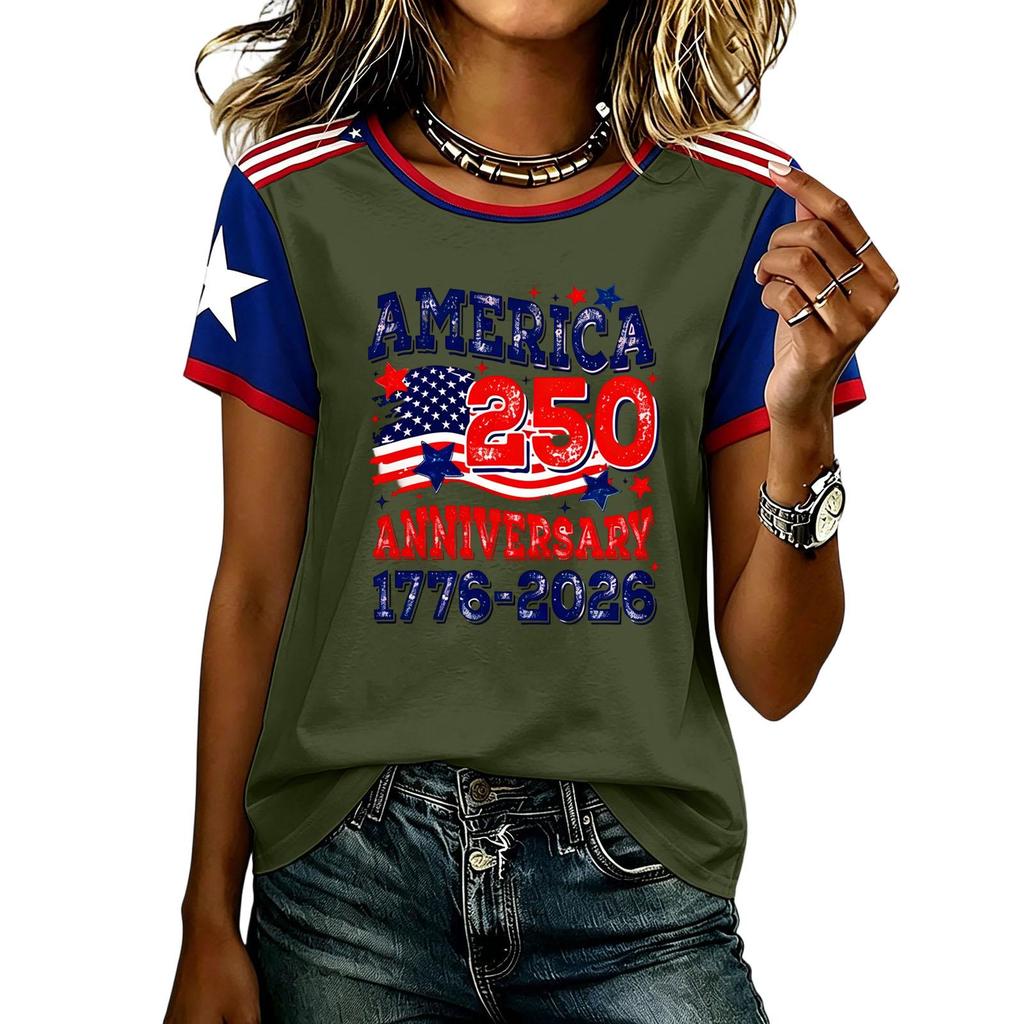 Casual Short Sleeve Graphic T Shirt for Men and Women American Anniversary Print Lightweight Comfortable Top