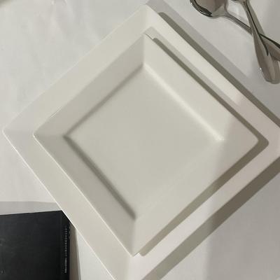 Rechteckige Keramikplatte Reinweiß - Westliches Steak, Dessert, Haushaltsgeschirr, Einfarbiges Design.