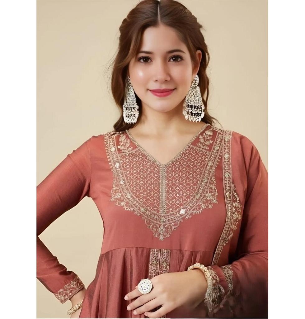 Women Designer Embroidered Anarkali Kurta, Bottom & Dupatta Set