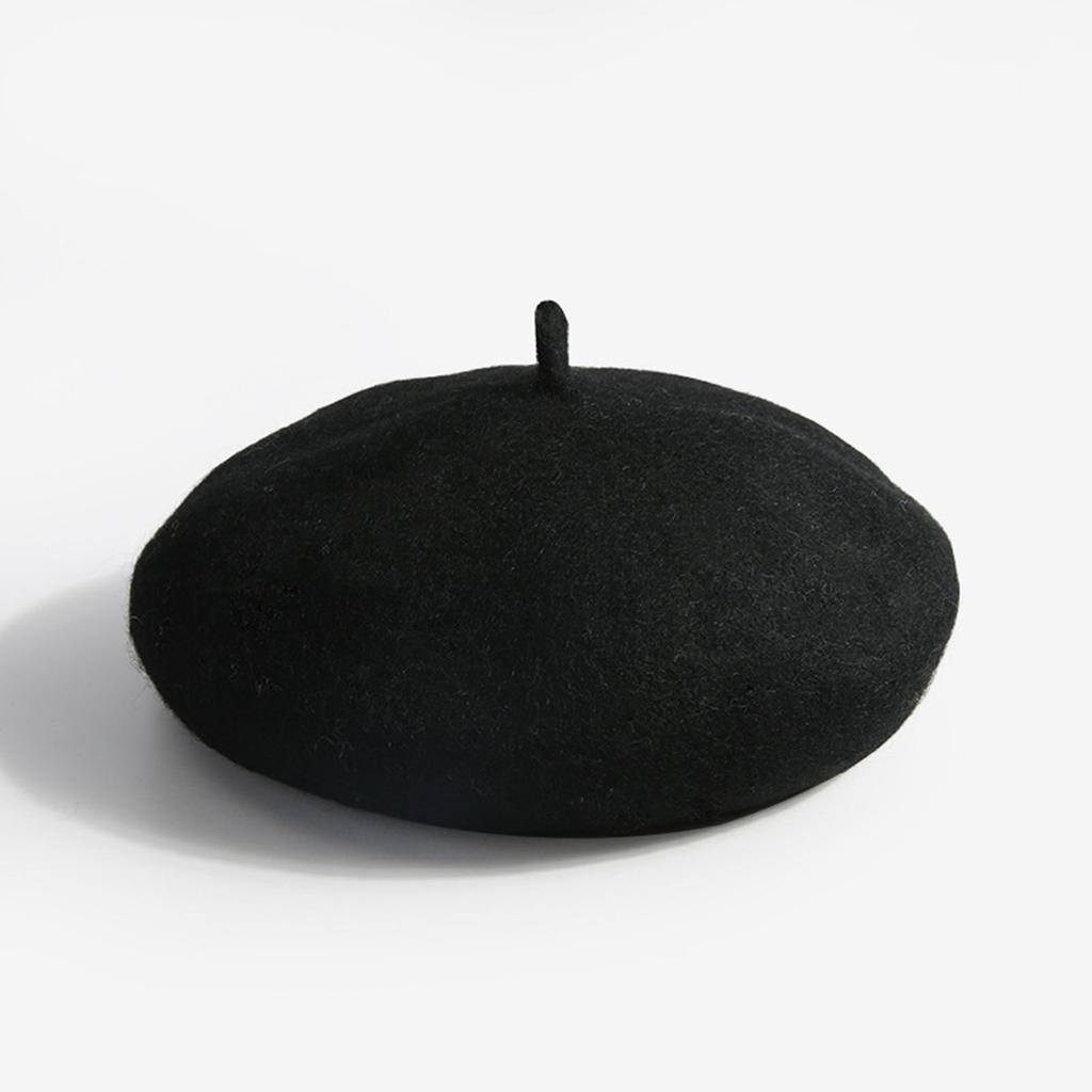 Women Beret French Hat Pure Colour Black Comfortable Costume Accessory for Winter Autumn Black