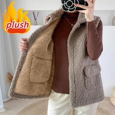 Women's Autumn and Winter Padded and Thickened Warm Vest Solid Color Loose Imitation Lamb Wool Sleeveless Jacket