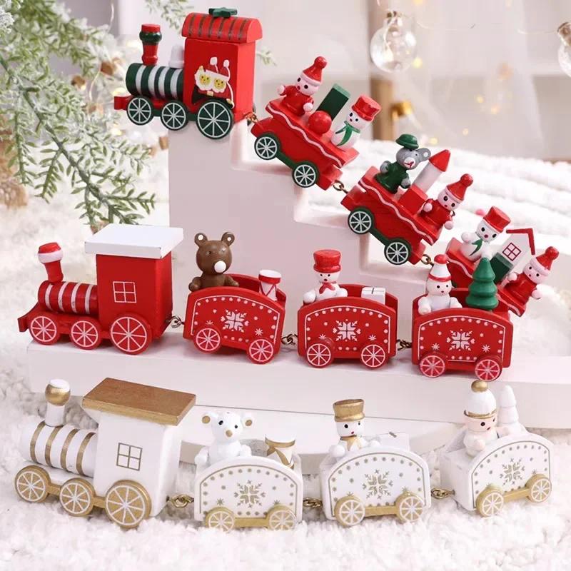 Christmas Wooden Train Ornaments Santa Cake Decoration Merry Christmas Navidad New Year Party Table Decoration Kids Gifts Toys
