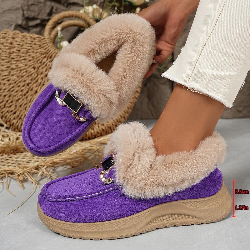 Trade Winter Fleece - Lined Cotton Shoes with Metal Buttons - Plus - Size, Thick - Soled