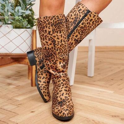Knight Boots Lady Neue Herbst/Winter Chunky Martens Plus Size Leopardenmuster Seitlicher Reißverschluss Stiefel Lady