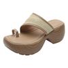 Summer vacation style retro straw thick heel thick sole heightening cool slippers women's toe Roman shoes cover toe flip-flops