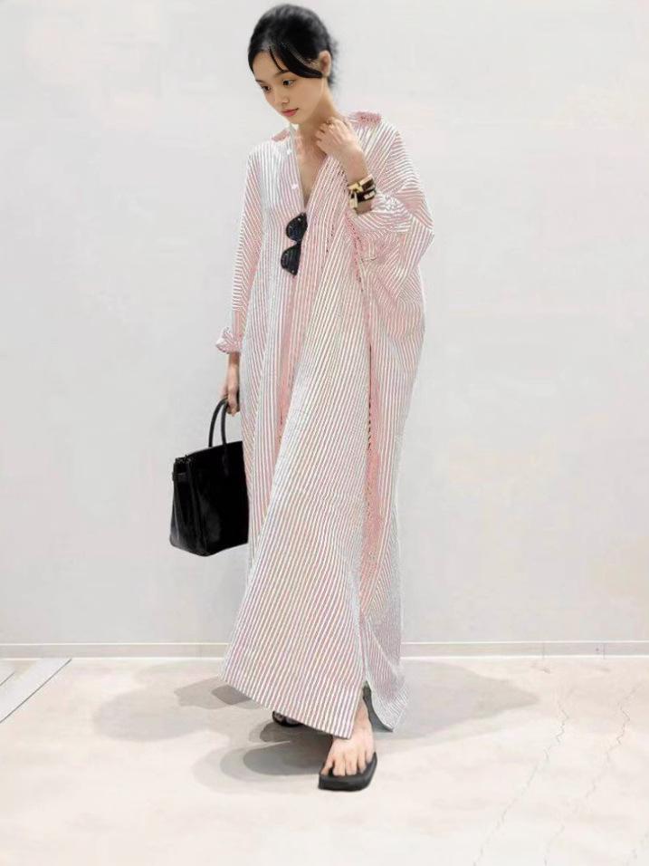 European & American Women's Plus Size Loose Striped Print Long Dress