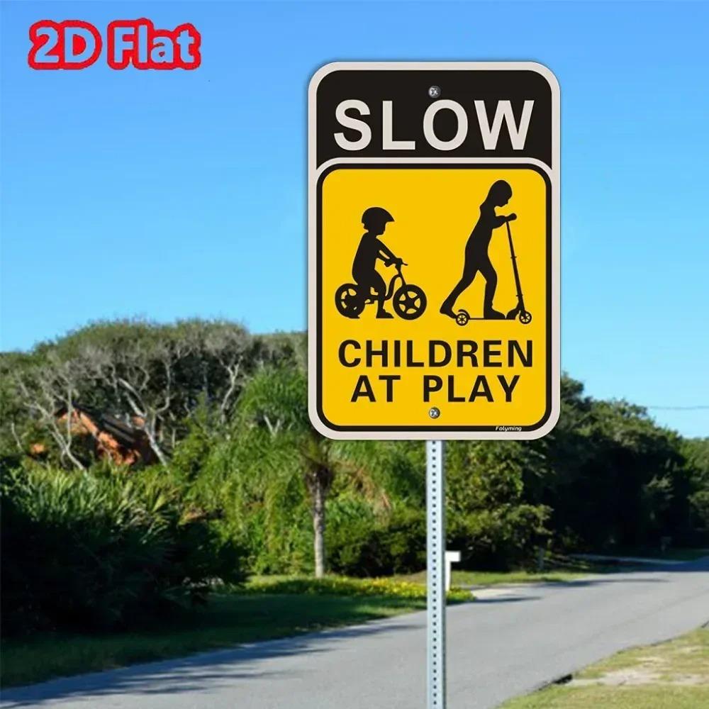 Slow Down Kids Playing Yard Sign 2D Reflective Metal Decorative Safety Sign for Neighborhood