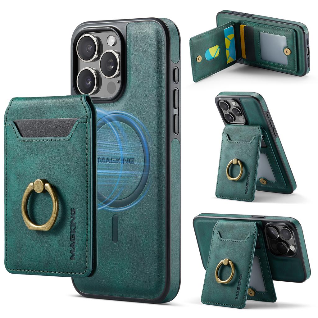 MAGKING K1 Series For iPhone 16 Pro Magnetic Case PC+TPU+PU Phone Cover with Card Holder Kickstand