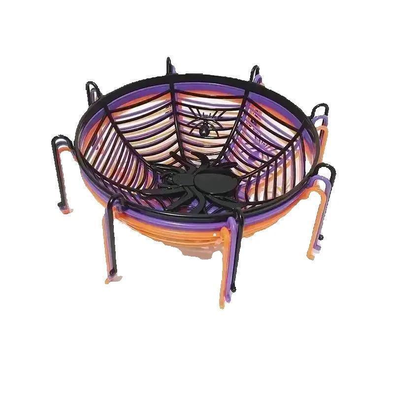 Creative 1 Pcs Halloween Spider Web Fruit Plate Drain Basket Festival Atmosphere Cartoon Candy Box Home Decorations Supplies