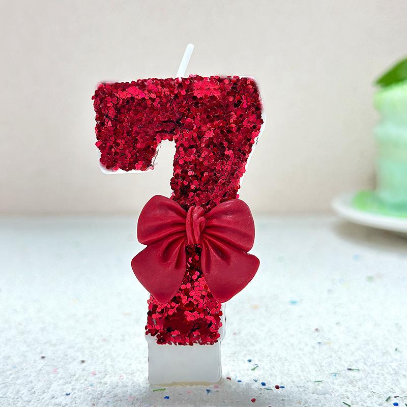 1pcs Number 0-9 Girl's Heart, Red Bow Candles, Birthday, Year One, Children's Coming of Age, Proposal, Anniversary Party Candles