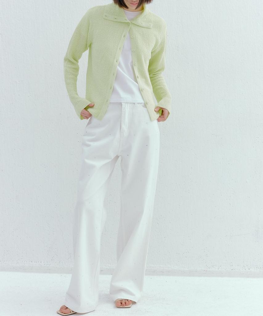 Okuka Shiny Wide Denim Pants - White