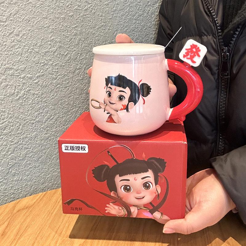 Nezha Genuine Ceramic Cup High Value Couple Water Cup Cartoon Rich Mug Office Drinking Water Ceramic Cup