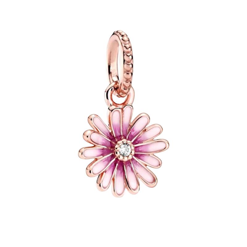 Original Charm Beads,Rose Gold Series,Pink Daisy&Openwork Pink Daisy Flower Charm Beads Fit Pendant Bracelet Women Jewelry Gift