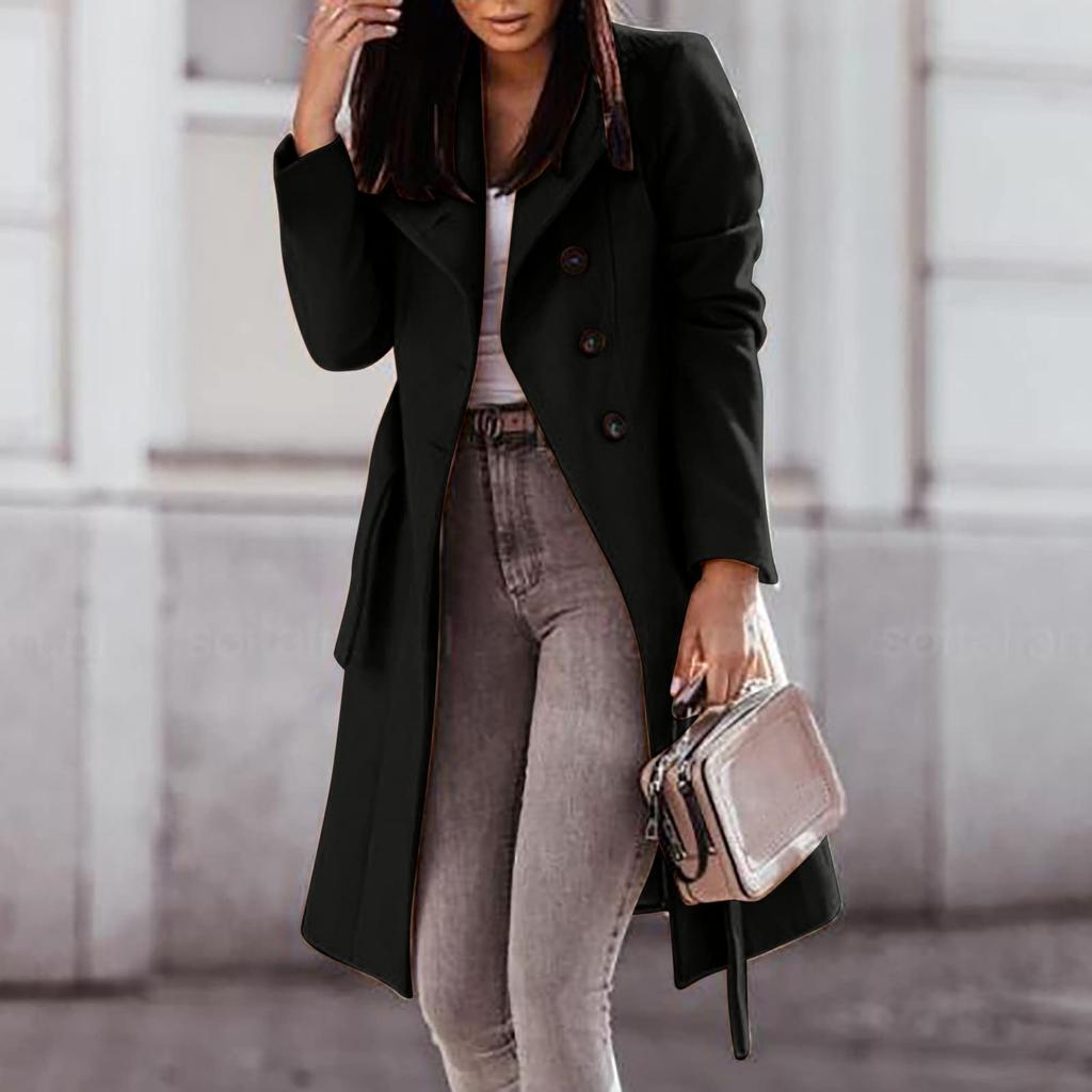 Fashion Trench Coats For Women's Long Trench Coat Slim Classic Solid Color Coats