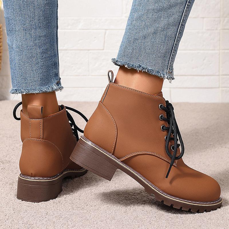 Fashion 2025 Thick Heels Ankle Boots for Women Vintage Plus Size 36-43 Lace Up Shoes Woman Autumn Winter Non Slip Short Booties Mujer