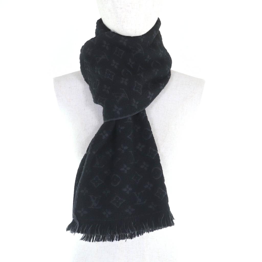 Great LOUIS VUITTON Scarf Monogram Classic Black Wool Mens M70520 Used