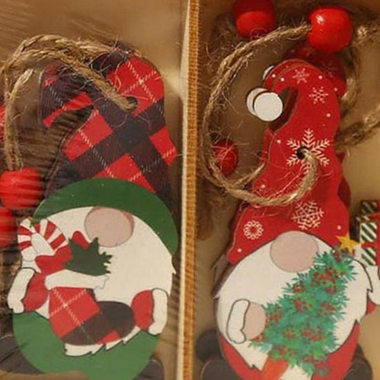 9Pcs Wooden Christmas Tree Hanging Decorations Handmade Elf Gnome Doll Ornaments Xmas Tree Home Holiday Decor