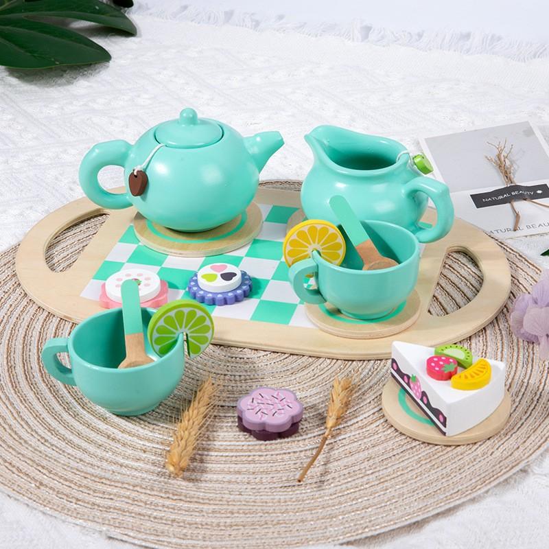 

Baby Wooden Play House INS Afternoon Tea Set Pastry Cutting Le Simulation Teapot Cup Set Kitchen Toys