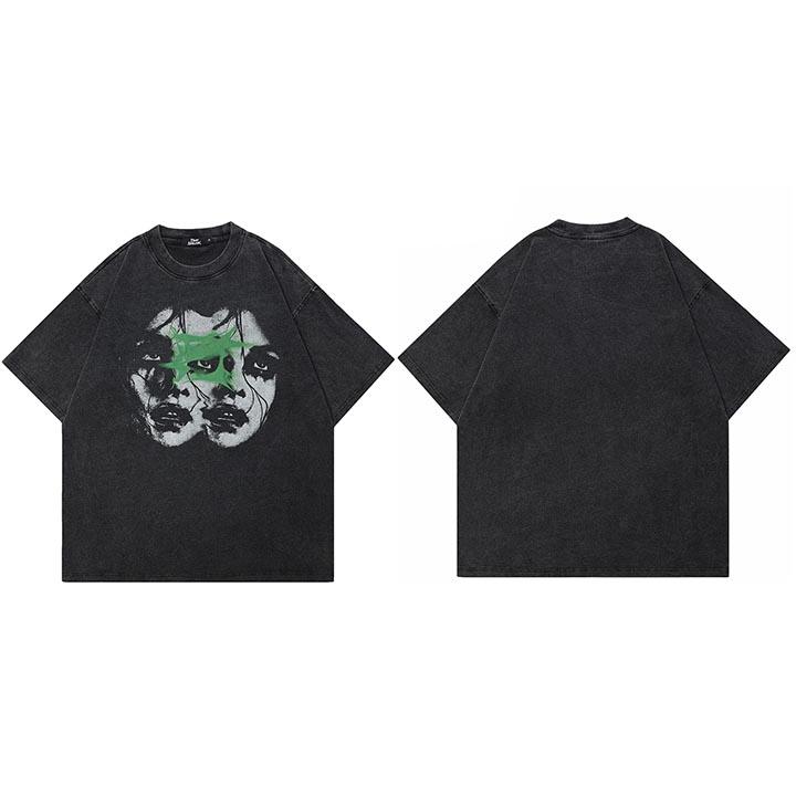 

Hip Hop Retro Washed Black TShirt Streetwear Vintage Graphic Double Faces T Shirt Cotton Unisex Tshirt Men Tops Tees Dope S