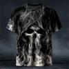 New Halloween Weird Skull Print Casual Crew Neck Short Sleeve Loose T-Shirt