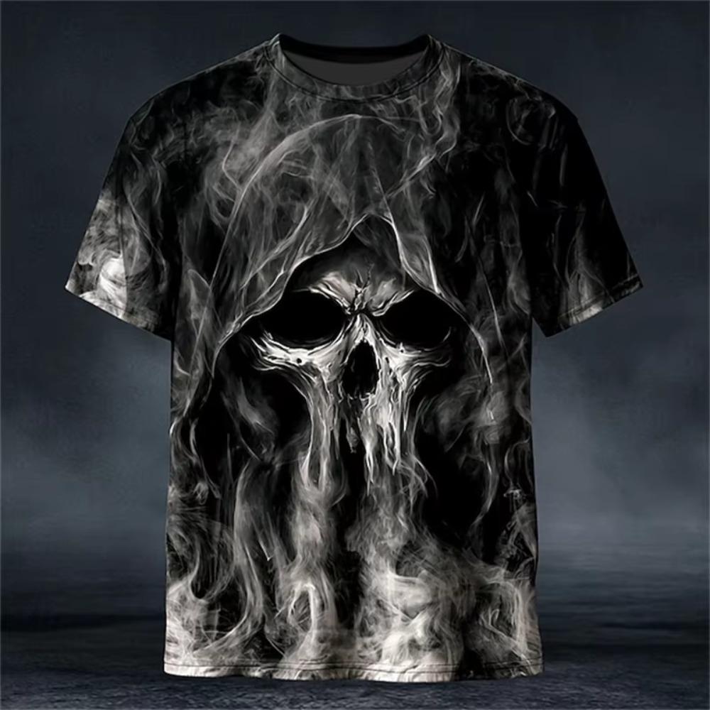 New Halloween Weird Skull Print Casual Crew Neck Short Sleeve Loose T-Shirt