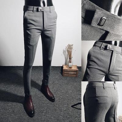 Men's Black Elastic Slim-Fit Nine-Point Trousers - British & Korean Style for Business Casual Summer Wear