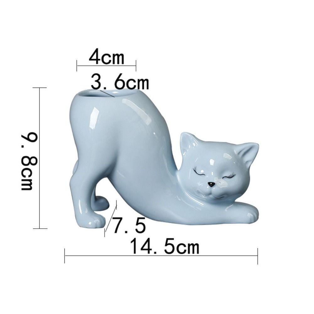 Handicraft Cat Tail Column Flower Pot Ceramic Animal Figurines Sculpture Succulent Flowerpot  Home