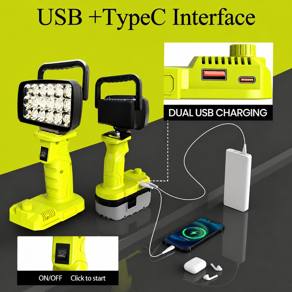 Portable Lanterns Camping Lamp Torch Searchlight Flashlight Spotlight 18 LED Work Lights for Ryobi 18V Lithium Battery P117 P118