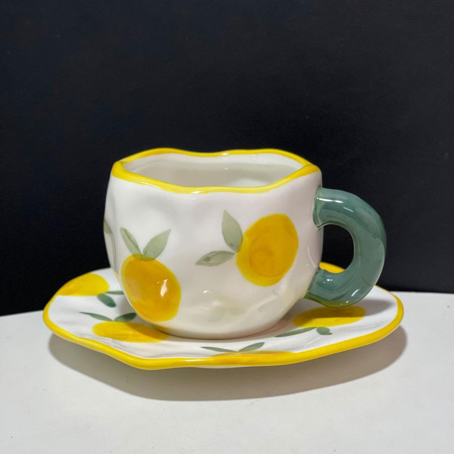 High-Value Hand-Pinched Irregular Underglaze Color Hand-Painted Flower Love Ceramic Coffee Cup Saucer Exquisite Afternoon Tea Cup Saucer