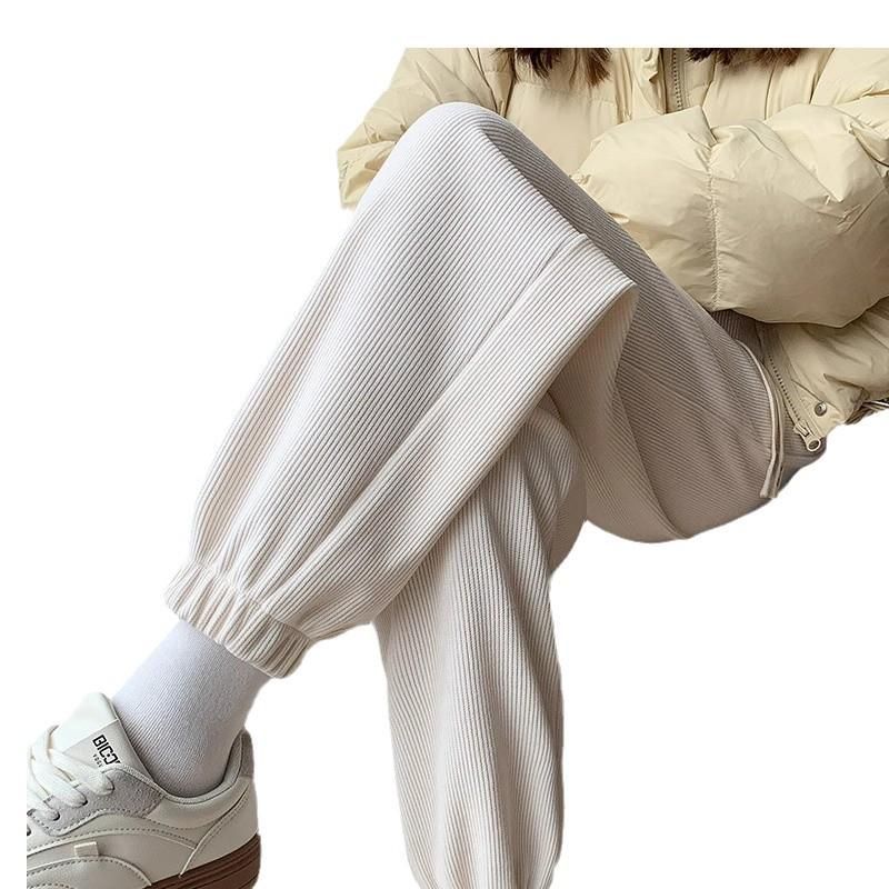 Petite Slimming Fleece-Lined Corduroy Joggers for Women - Cropped Drawstring Pants for Autumn/Winter Casual Sport
