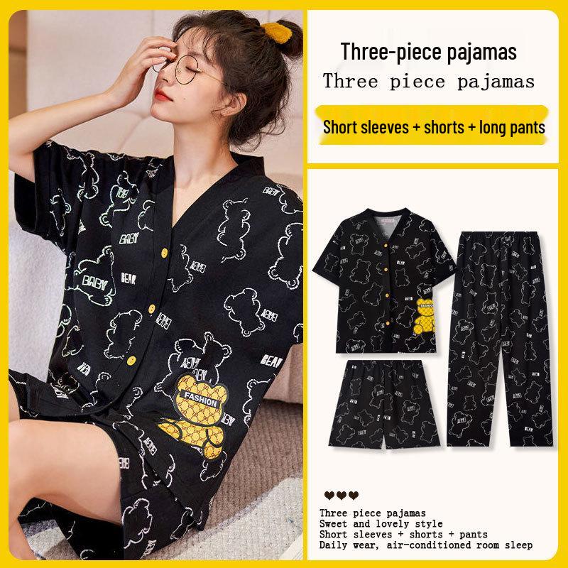 Summer Fashion Pajamas: Women's Short Sleeve Three-Piece Set with Cartoon Pacha Dog Design, Suitable for Home or Outdoors