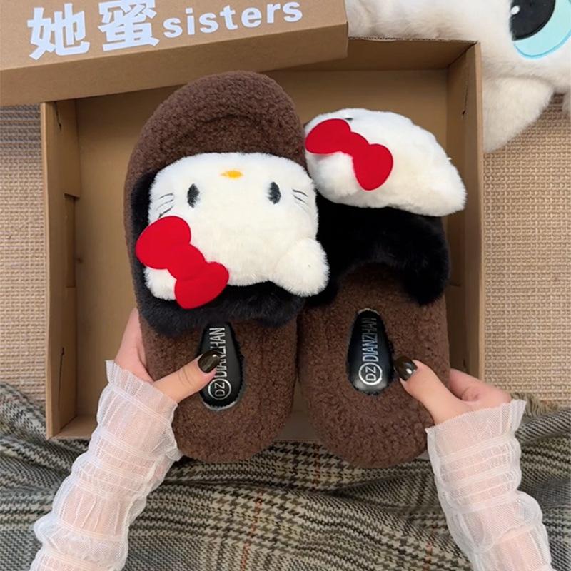 High-value Kitten Fluffy Slippers Women's Shoes Outer Wear 2025 Autumn and Winter New Versatile Fashion Warm Cotton Slippers