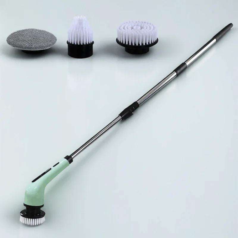 Electric Rechargeable Spin Scrubber with 9 Replaceable Heads Adjustable Extension Rod and Gloves for Cleaning