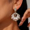 European and American Imitation Pearl Diamond-set Geometric Hollow Round Silver Needle Earrings Retro Exquisite Light Luxury Earrings