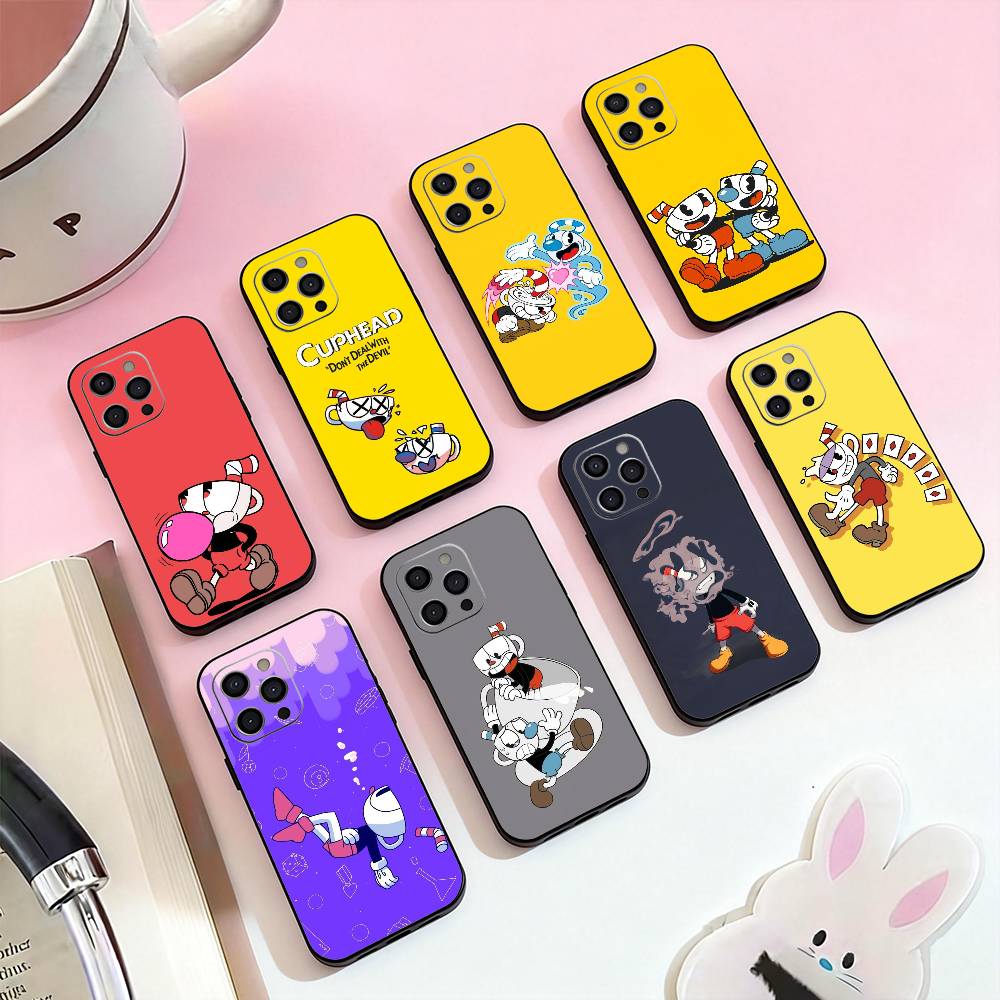 Cute CupHead And MugMan Phone Case For iPhone 17,16,15,14,13,12,11 Plus,Pro,Max,XS Silicone Soft Cover
