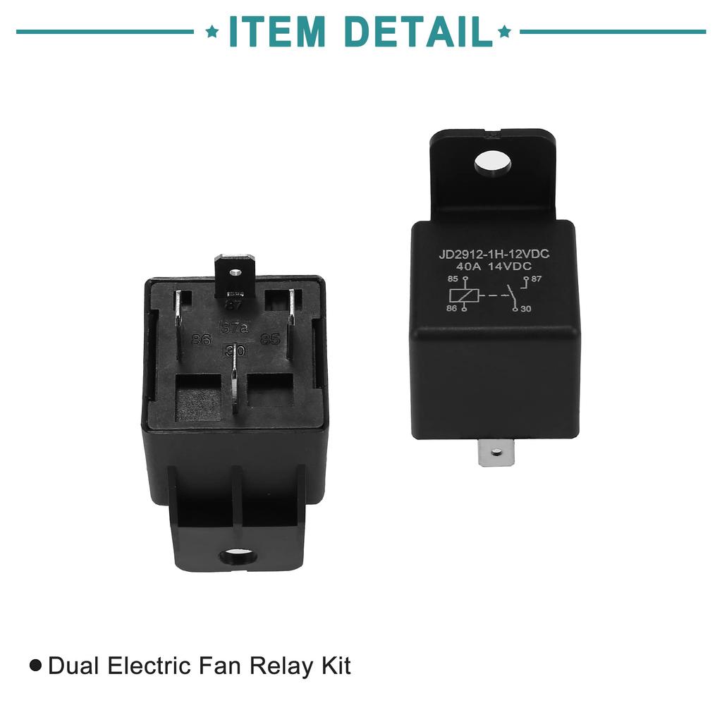 ACROPIX Dual Electric Fan Relay Kit with Thermostat Switch, 185 ON, 175 OFF, 40A, for Radiator Electric Cooling Fans, Black, 2 Pieces