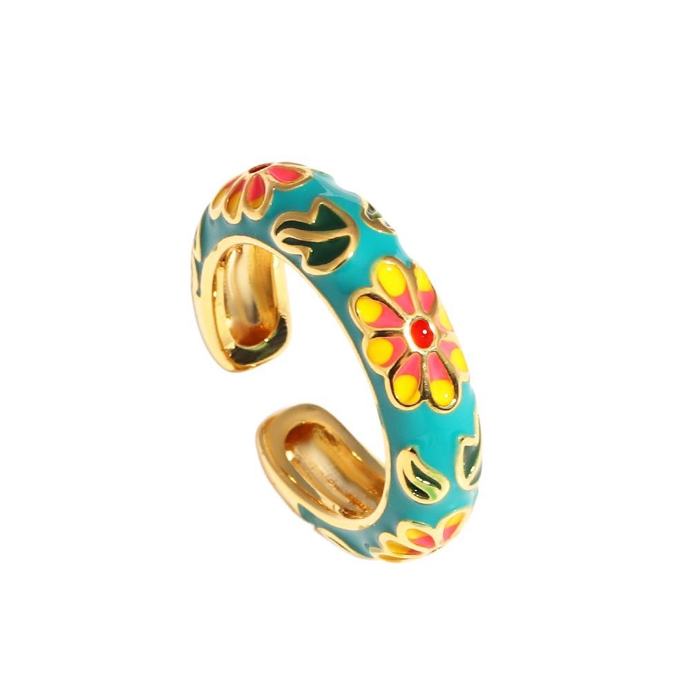 Verstellbarer Blumen-Emaille-Ring Bunter Verlobungs-Öffnungsring Schmuck Geometrischer Blumen-Fingerring Hochzeit