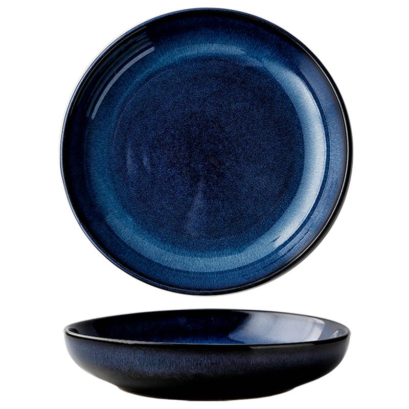 Japanese Ceramic Deep Plate, Round dish, Soup plate, Family Salad Fruit Plate Procelain Large plate
