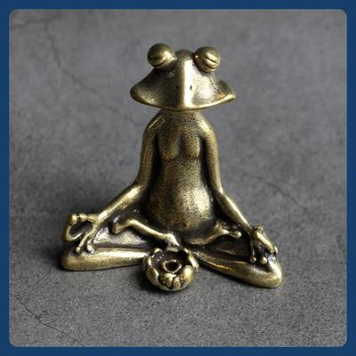 Antieke messing meditatie zen kikker beeldje ornament koperen dierensculptuur wierookbrander huis bureau decoratie thee huisdier