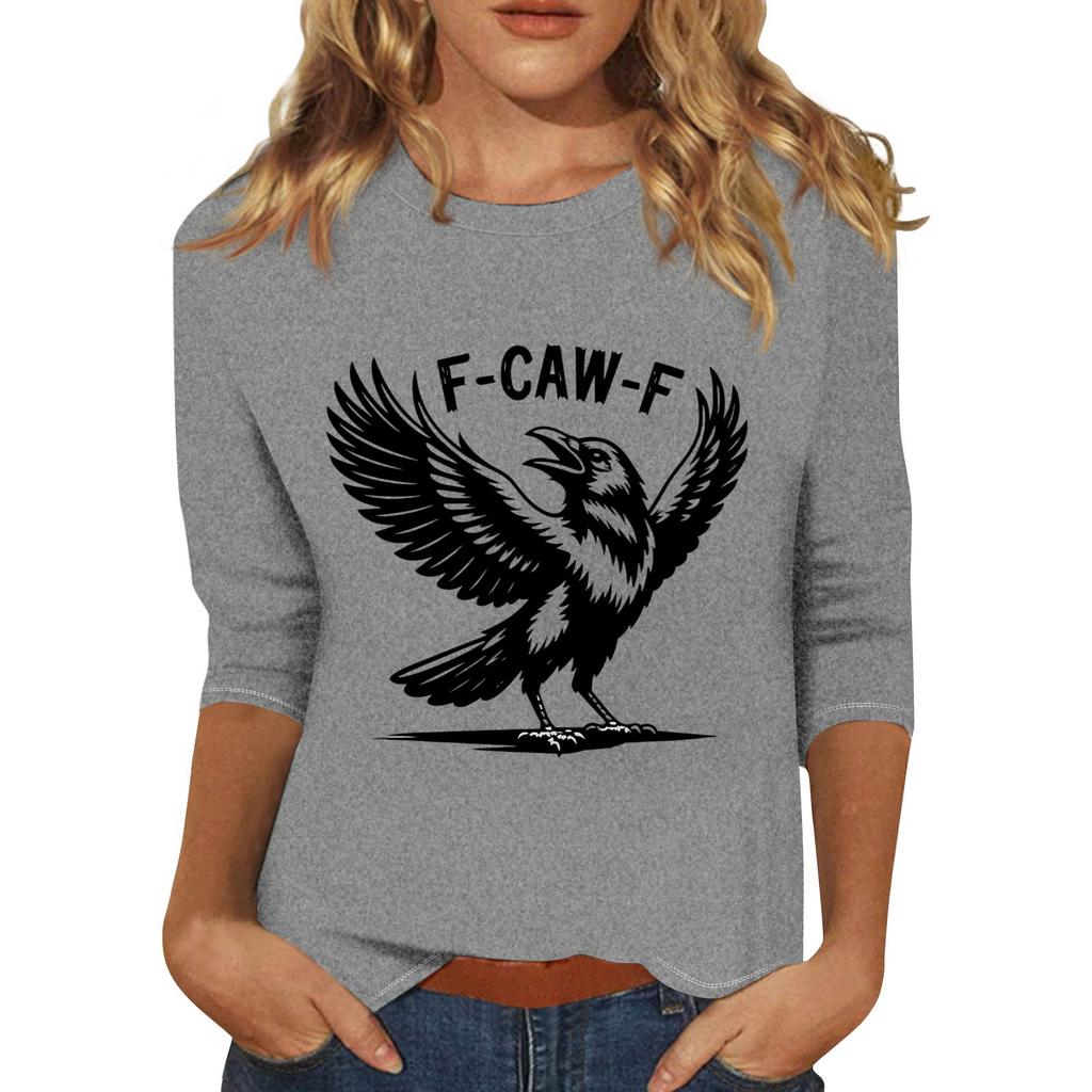 Women's Fashion Casual Three-Quarter Sleeve Printed  Neck T-Shirt Top