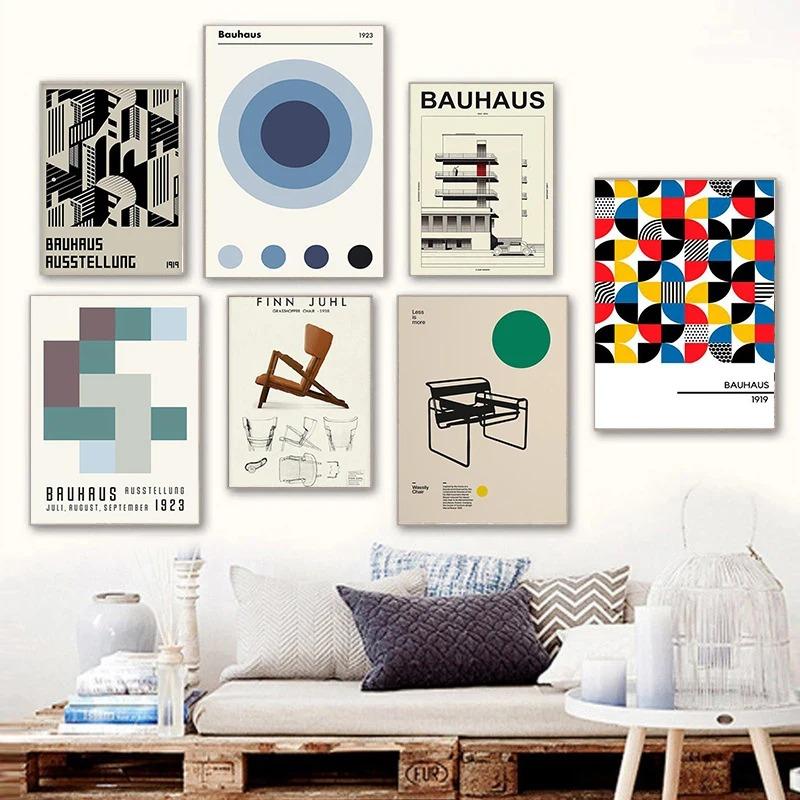 Vintage Minimalist Bauhaus Black and White Modernism Exhibition Wall Art Poster and Print Canvas Painting Picture Home Decor