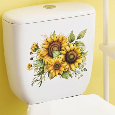 Adesivo da Toilette Girasole Primaverile Rimovibile Autoadesivo Impermeabile PVC Soggiorno Arte da Parete Floreale Bagno Decorazione Coperchio Toilette Decalcomania