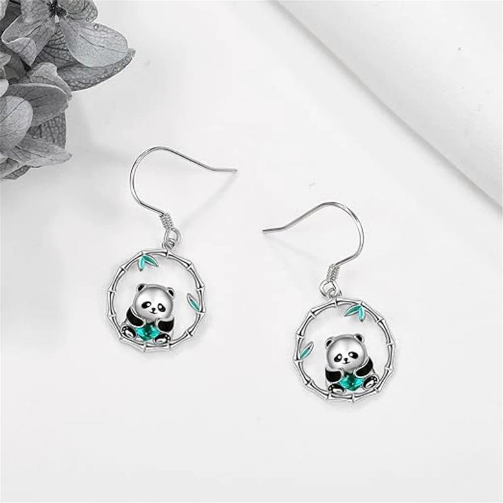 Charm Female Panda Animal Drop Earrings Cute Trendy Bridal Silver Color Dangle Wedding  For Women