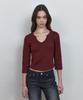 Kyuliti C 90S Line Slit Neck T-Shirt_Burgundy