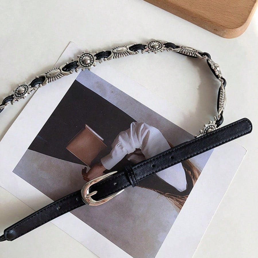Versatile jeans accessories, high-end and niche design, waist chain, retro carved waistband, belt