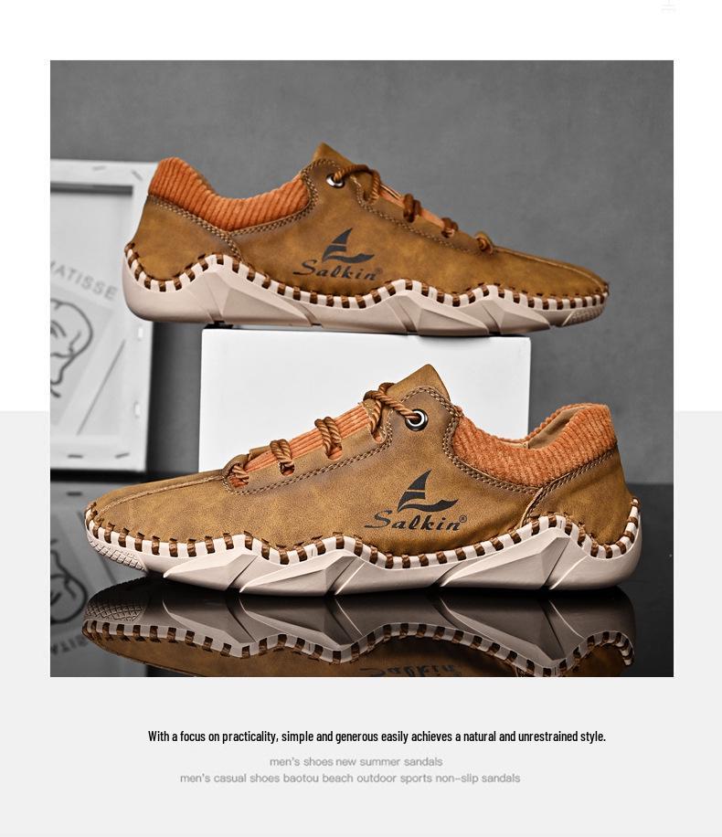 Spring 2022 Men's Casual Leather Moccasins - Fashionable, Sock-Style, Large Size, Handmade Shoes