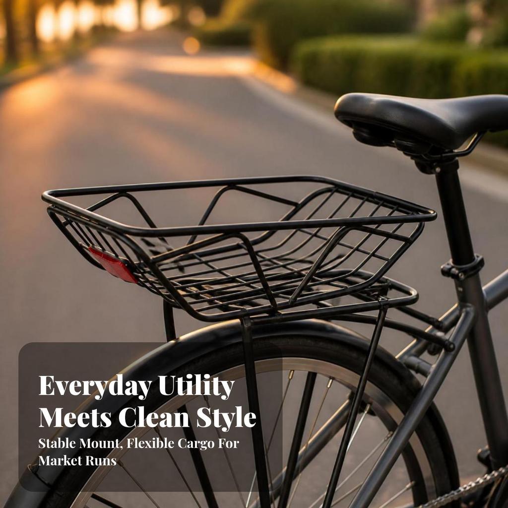 Rear Bike Basket with Reflector Long-Lasting Carrier Stable for Grocery Shopping