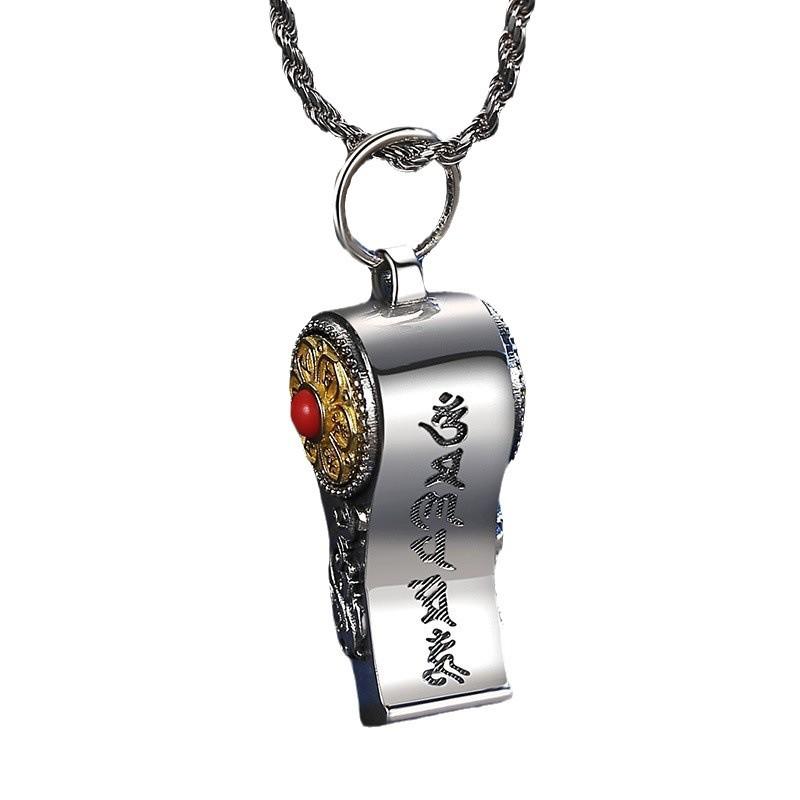 Retro Men's and Women's Necklaces, Pendants, Whistles Can Be Blown S925 Sterling Silver, New Rotatable Six-character Mantra Personalized Thai Silver